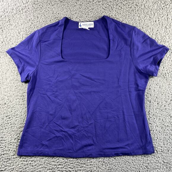Marsh Landing Tops - Marsh Landing Square Neck Top Womens XL Purple Nylon Shirt Stretch Y2K